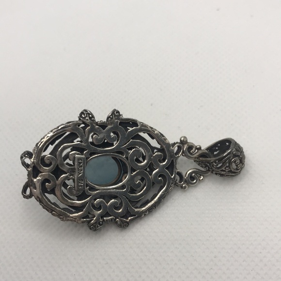 Vintage Sarda Artisan 18K Sterling silver Aquamarine and Blue Topaz Pendant - Picture 9 of 13